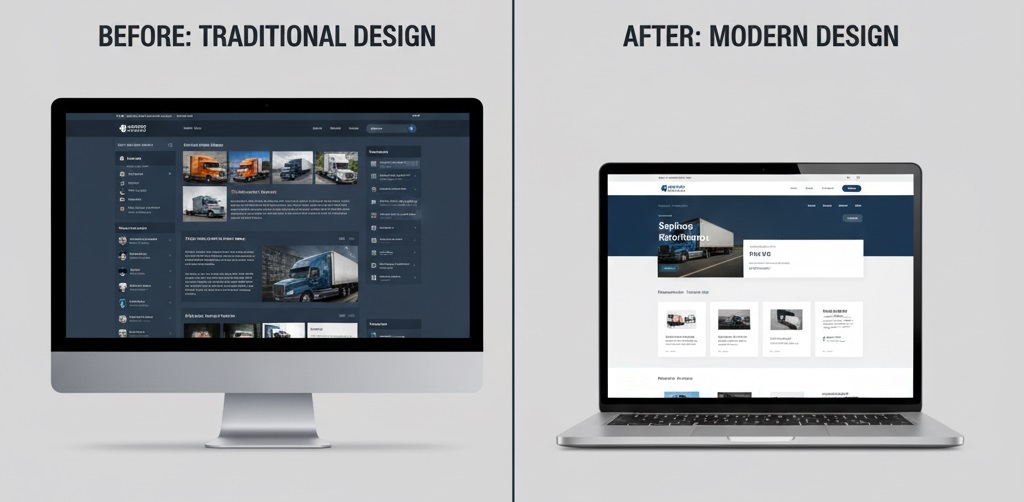 Trucking website before and after comparison