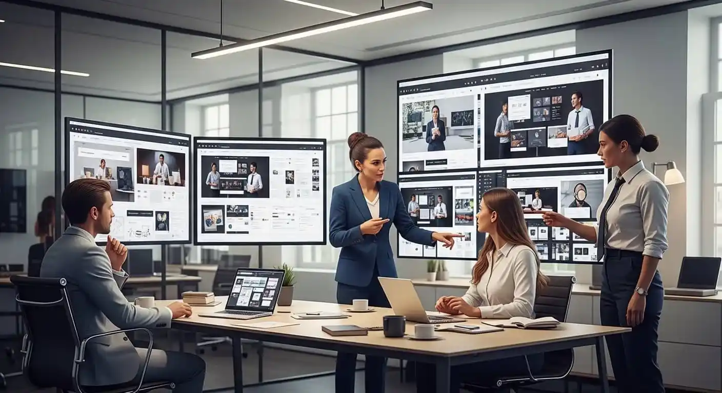 A professional team discussing how to choose the best web design agency for business growth.