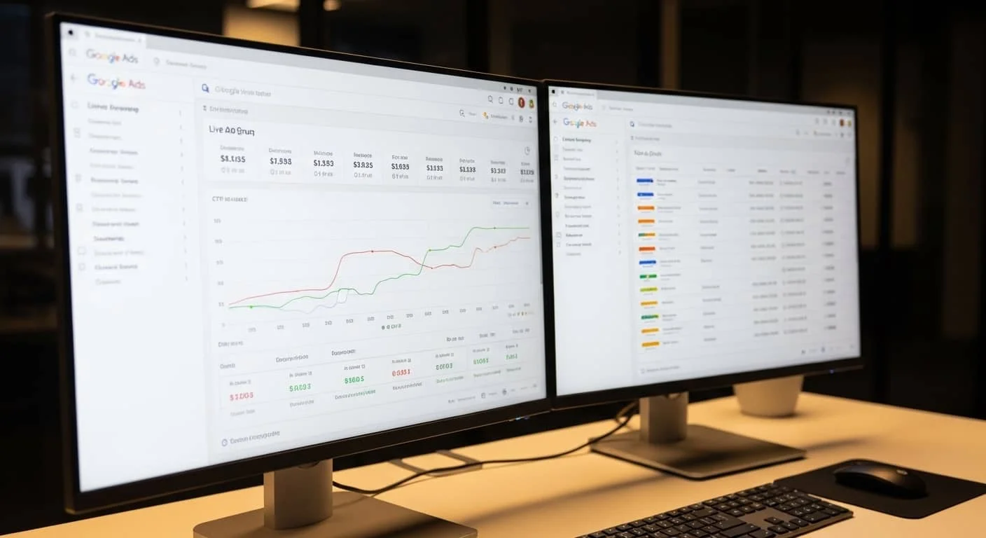 Google Ads campaign dashboard showing ROAS and performance metrics