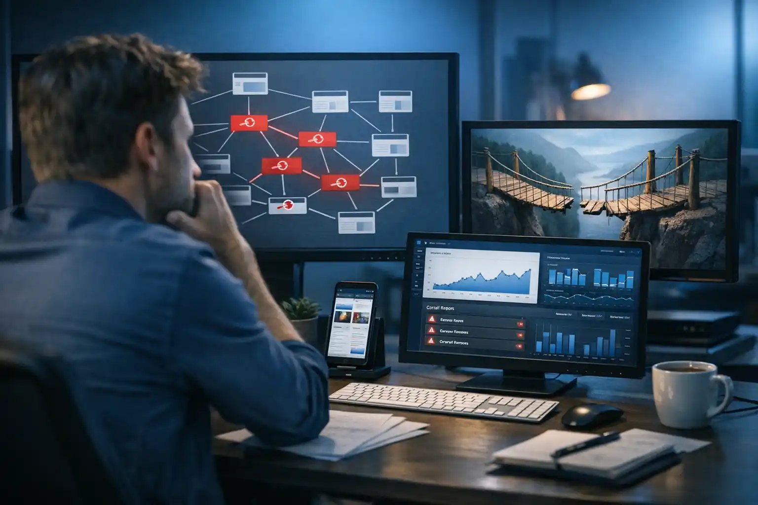 Bridge metaphor illustrating technical SEO audit and website crawlability.