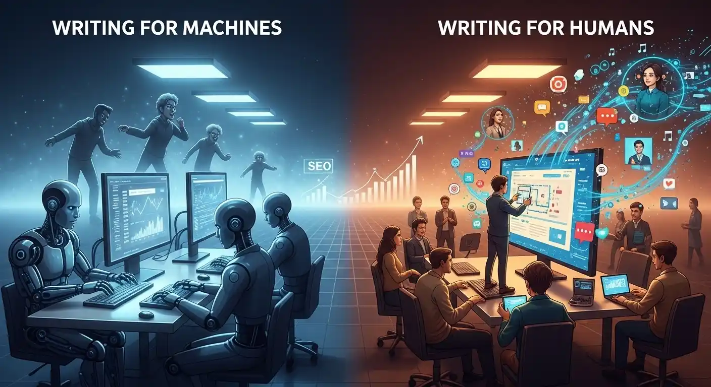 organic seo services Human-first SEO vs robotic content, trust and engagement in digital marketing.