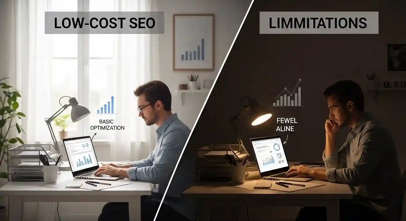 Low-cost SEO pros and cons visual