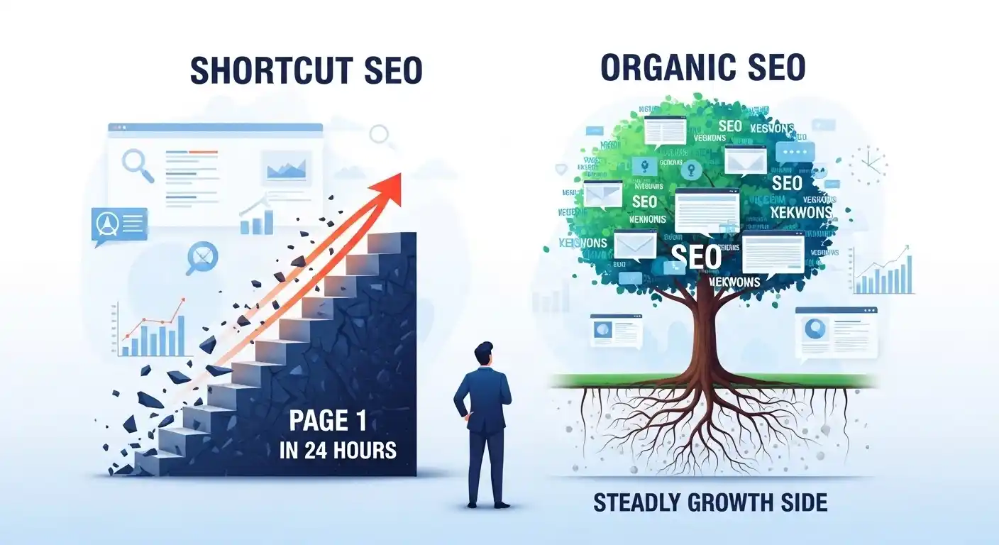 organic seo services Organic SEO growth vs shortcut SEO concept