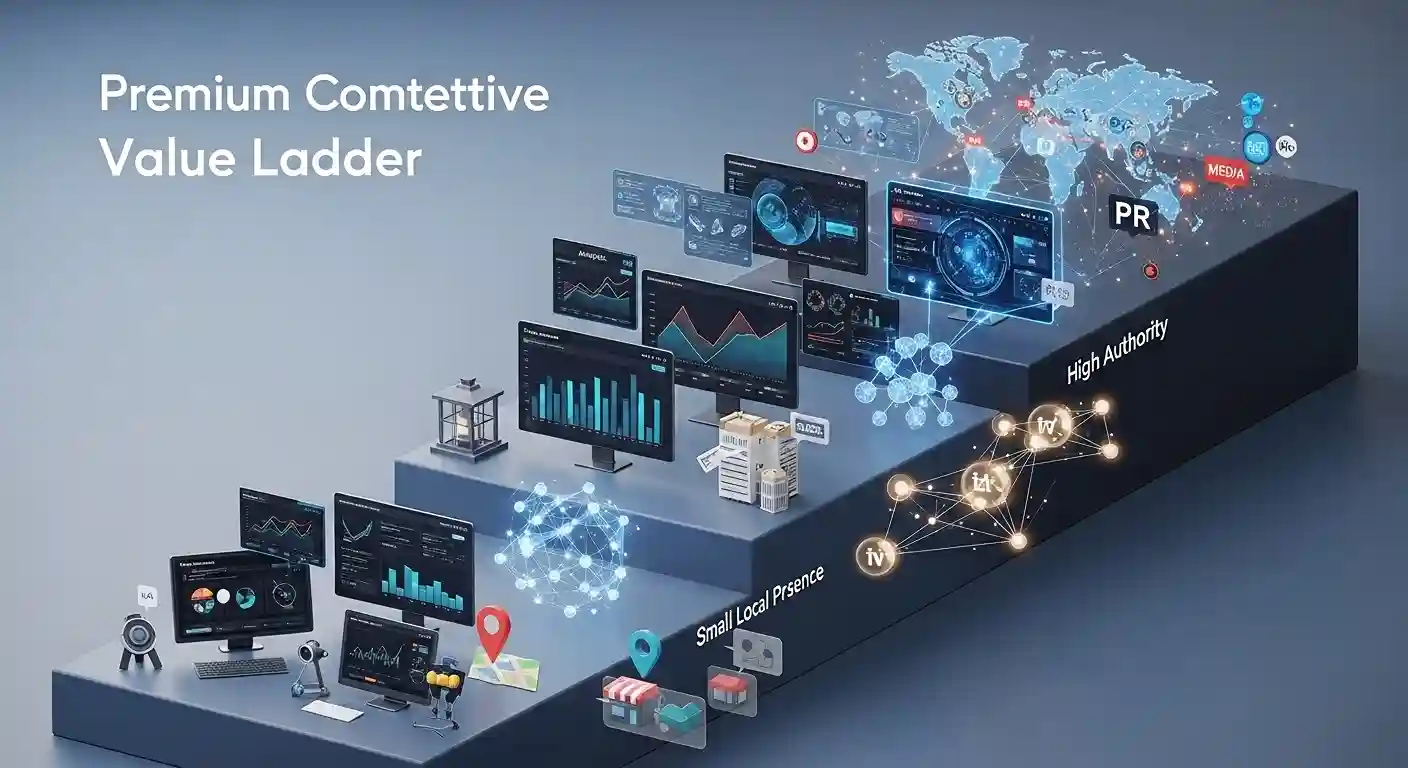 SEO growth stages from basic to advanced in a sleek digital visual.