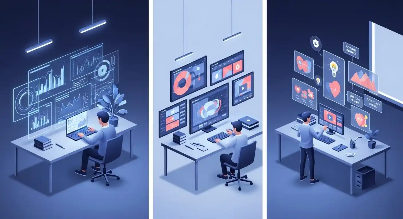 Social media strategy and content creation workflow in a modern digital office