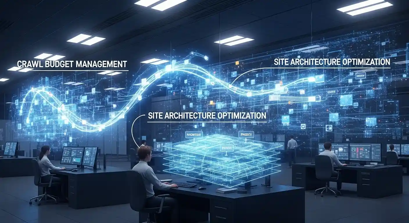 Technical SEO system showing crawl flow and site architecture for large-scale websites.