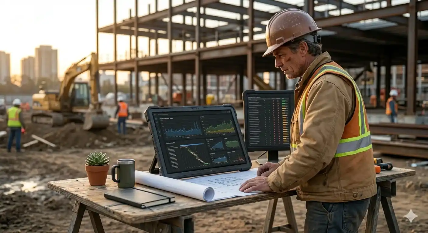 Contractor SEO Contractor SEO: contractor using tablet with project data