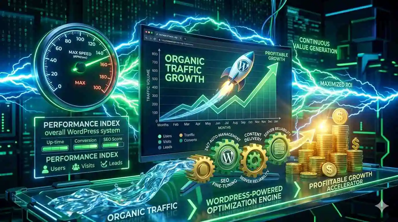 WordPress SEO services growth trending arrow graph