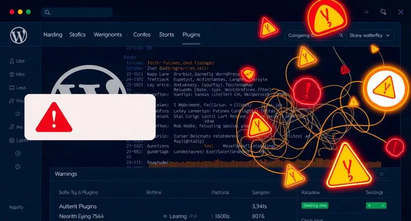 WordPress dashboard with warning icons for SEO issues
