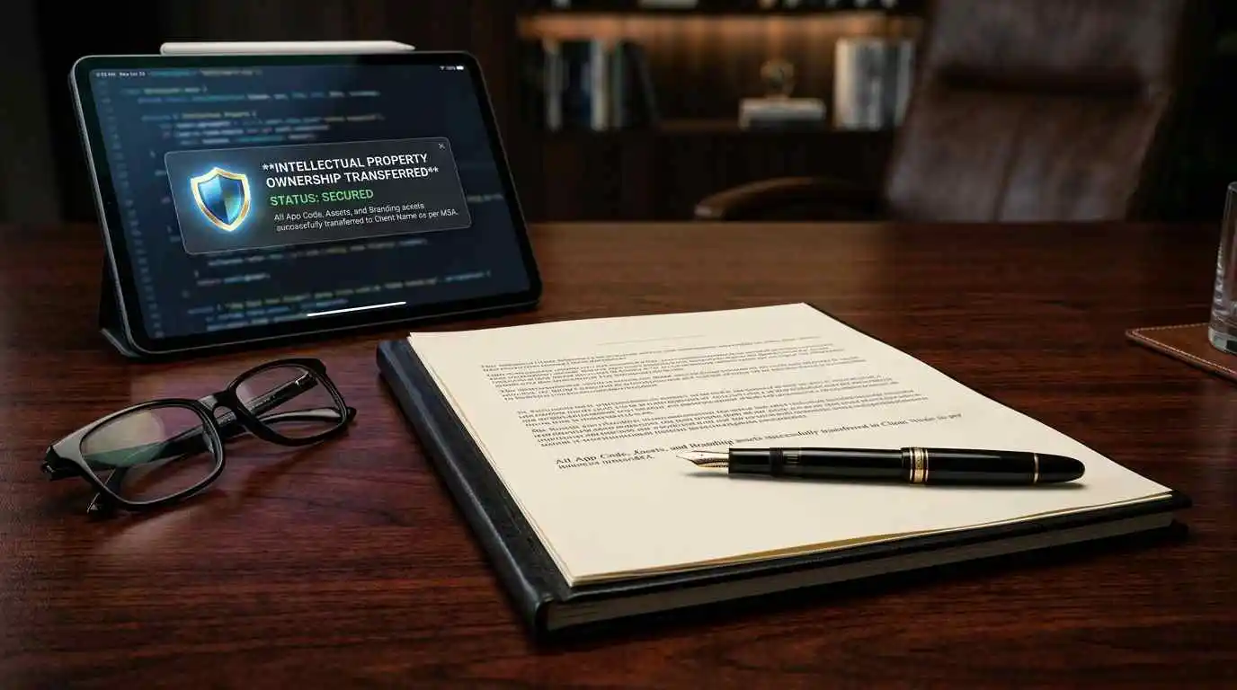 app development service agreement on desk