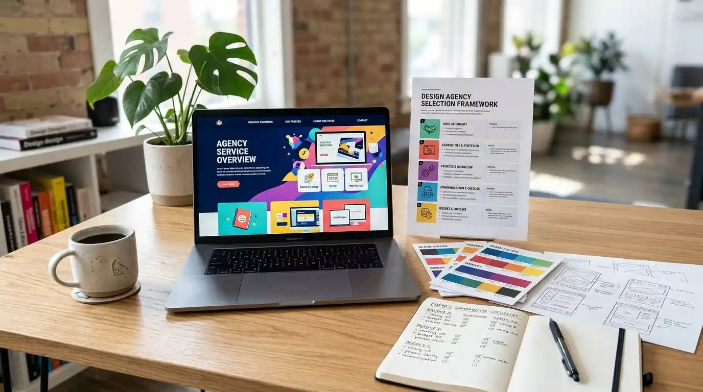 business owner comparing web design company portfolios before hiring