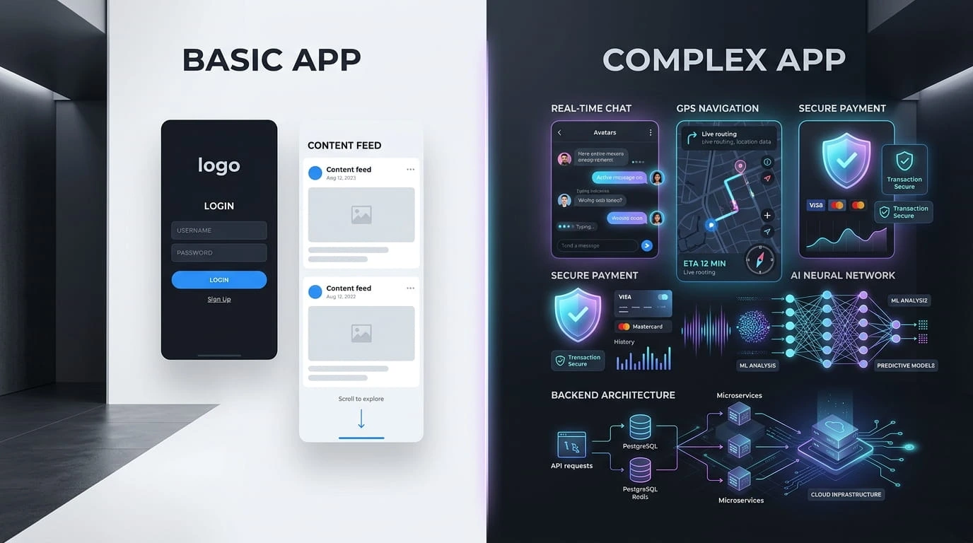 mobile app development cost comparing basic and complex apps