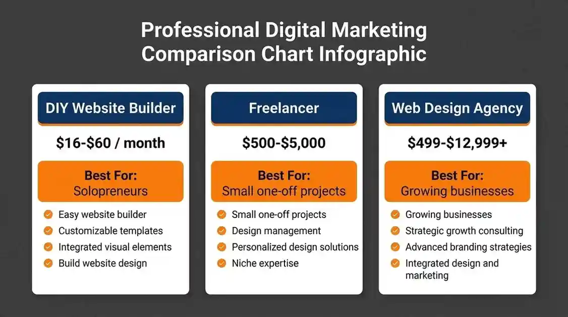 How Much Does a Website Cost freelancer vs agency vs website builder cost